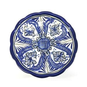 Alba Mexico Cobalt Blue Floral Hand Painted Embossed Small Dish Bowl 7 in.